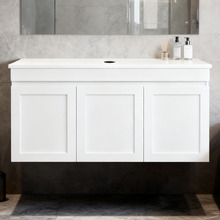 Stefania 1200mm Matte White Wall Hung Single Vanity with Stone Countertop